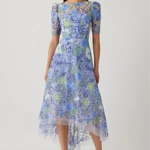 Teri Jon Spring 2026 Tulle Floral High Low Hem Dress Lavender Multi Size 8